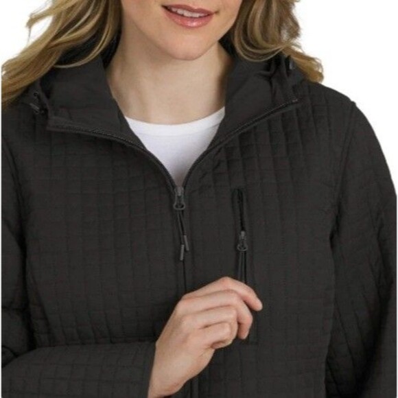 Lands' End Womens Quilted Jacket Hood Full-Zip Pockets Lightweight Black L NWT - Picture 3 of 4